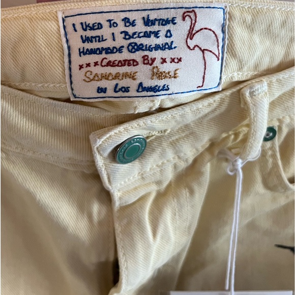 Sandrine Rose Yellow Denim Mini Skirt Embroidered Hummingbird NWT Size 25 - Picture 8 of 8